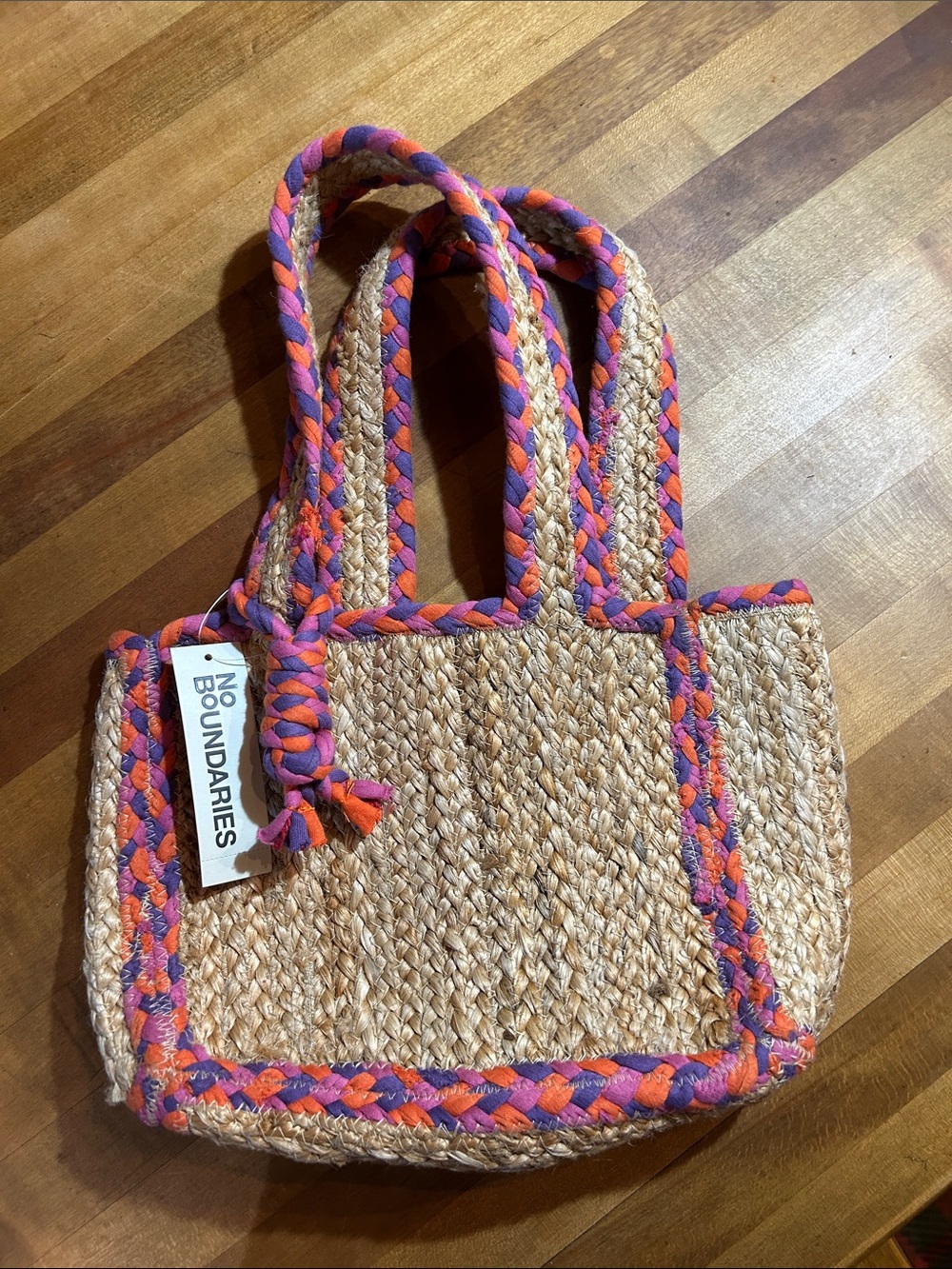 No Boundaries Straw Tote with PinkPurple and Orange Braided Trim